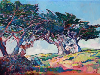 Pebble Beach cypress tree landscape painting by Erin Hanson Pebble Beach cypress tree landscape painting by Erin Hanson