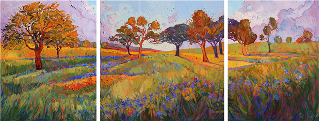 Texas-inspired painting of color drenched landscape, by artist Erin Hanson Painting Colors of Brenham