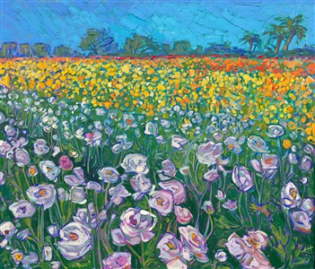 San Diego Carlsbad flower fields original oil painting landscape for sale by impressionist Erin Hanson. San Diego Carlsbad flower fields original oil painting landscape for sale by impressionist Erin Hanson.