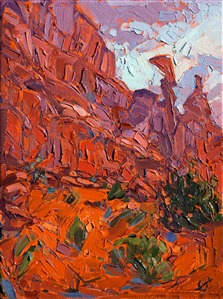 Abstract desert landscape oil painting purchase online, by Erin Hanson Painting Fins at Arches