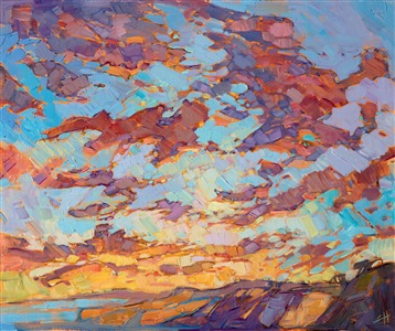 Original oil painting of jutting bluffs in San Diego&amp;amp;amp;#39;s Torrey Pines, by contemporary impressionist Erin Hanson.