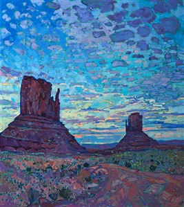 Monument Valley four corners oil painting landscape of a desert sunset, by Erin Hanson