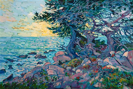Pebble Beach painting of cypress trees by Carmel impressionist painter Erin Hanson Pebble Beach painting of cypress trees by Carmel impressionist painter Erin Hanson