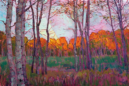 Utah aspens landscape painted in oils by modern impressionist Erin Hanson Painting Aspens
