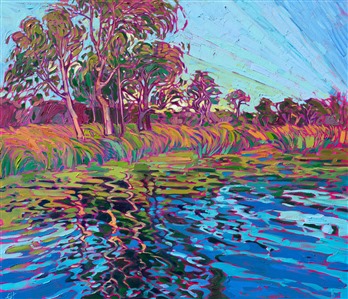 Lake Miramar San Diego local landscape oil painting for sale by artist Erin Hanson Lake Miramar San Diego local landscape oil painting for sale by artist Erin Hanson
