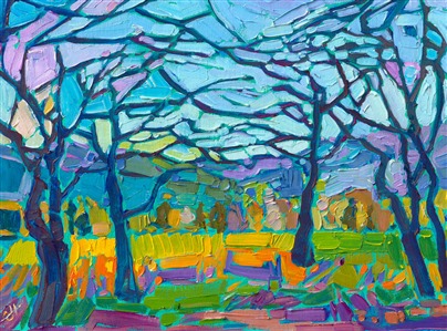 Abstract landscape original petite oil painting for sale 9x12 at The Erin Hanson Gallery, McMinnville, OR Painting Azure Sky