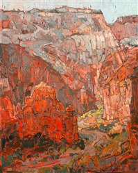 Angels Landing oil painting inspired by backpacking through Zion National Park. Angels Landing oil painting inspired by backpacking through Zion National Park.