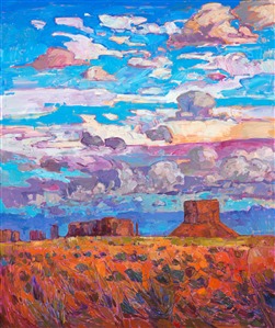 Four corners oil painting landscape near Monument Valley, Utah. Painting Buttes and Sky