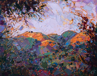 Carmel Valley rolling hills landscape oil painting by Erin Hanson. Carmel Valley rolling hills landscape oil painting by Erin Hanson.