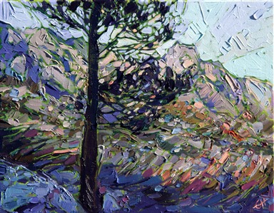 Modern impressionist landscape painting of California National Parks, by Erin Hanson Painting Sierra Vista
