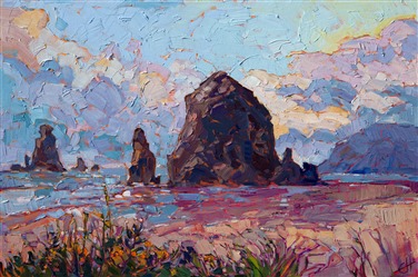 Haystack Rock painting of Oregon landmark, by contemporary artist Erin Hanson Haystack Rock painting of Oregon landmark, by contemporary artist Erin Hanson