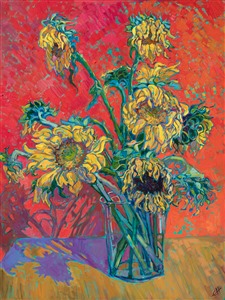 Sunflowers oil painting by modern impressionism painter Erin Hanson Painting Sunflowers III
