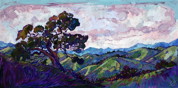 Purple hills landscape oil painting by Erin Hanson