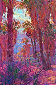Indian Palms canyon landscape oil painting for sale of the Palm Springs desert, by Erin Hanson Indian Palms canyon landscape oil painting for sale of the Palm Springs desert, by Erin Hanson
