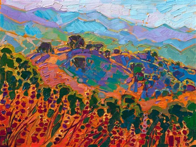 Petite oil painting by Erin Hanson of central California wine country Painting Hills and Oaks