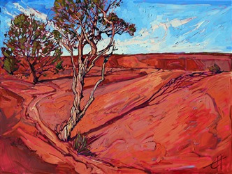 Erin Hanson paints Canyon de Chelly in bold, simplified brush strokes and vivid color. Erin Hanson paints Canyon de Chelly in bold, simplified brush strokes and vivid color.