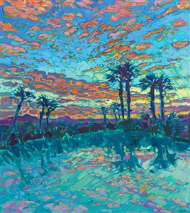 La Quinta desert landscape oil painting for sale by American impressionist and gallerist Erin Hanson. Painting Desert Reflections