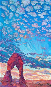 Delicate Arch original oil painting for sale of Arches National Park, southern Utah, by modern impressionist Erin Hanson
