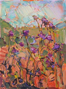 Petite oil painting 9x12 of California Thistles for sale by the artist, Erin Hanson.