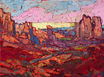 Arches National Park landscape oil painting in an impressionist style. Arches National Park landscape oil painting in an impressionist style.
