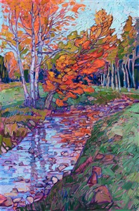 White Mountains fall colors painting by American impressionist Erin Hanson. Painting Reflected Gold