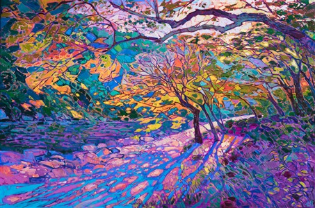 Japanese maple trees abstract oil painting by American impressionist Erin Hanson. Japanese maple trees abstract oil painting by American impressionist Erin Hanson.