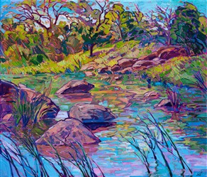 Texas hill country landscape oil painting from near Enchanted Rock, by artist Erin Hanson Texas hill country landscape oil painting from near Enchanted Rock, by artist Erin Hanson