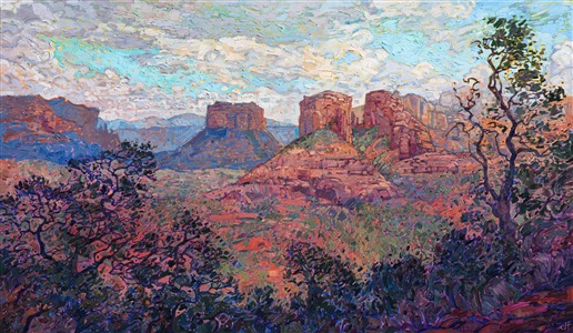 Oil painting of Sedona Buttes by contemporary impressionist artist Erin Hanson