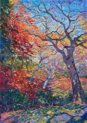 Kyoto fall colors oil painting done over 24 karat gold leaf. Kyoto fall colors oil painting done over 24 karat gold leaf.