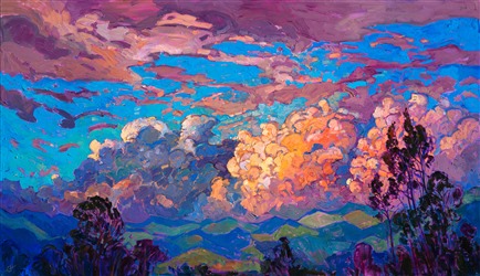 Modern impressionism oil painting of San Diego Clouds, by American Impressionist Erin Hanson. Modern impressionism oil painting of San Diego Clouds, by American Impressionist Erin Hanson.