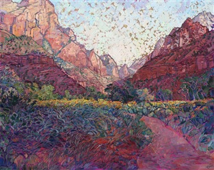 Zion National Park oil painting with gold leaf by contemporary impressionist artist Erin Hanson Zion National Park oil painting with gold leaf by contemporary impressionist artist Erin Hanson