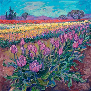 Oregon tulip fields orignal oil painting for sale by artist Erin Hanson Oregon tulip fields orignal oil painting for sale by artist Erin Hanson