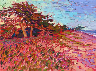 Monterey ice plants impressionism small works oil painting by California impressionist Erin Hanson