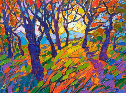 Mosiac oil painting in the open impressionism style, by Erin Hanson. Painting Fusion of Light