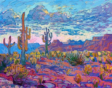 Arizona clouds impressionism oil painting for sale by American artist and Scottsdale gallerist Erin Hanson Painting Arizona Clouds