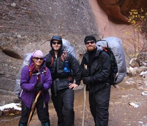 Erin Hanson and her brothers backpacking in Zion National Park