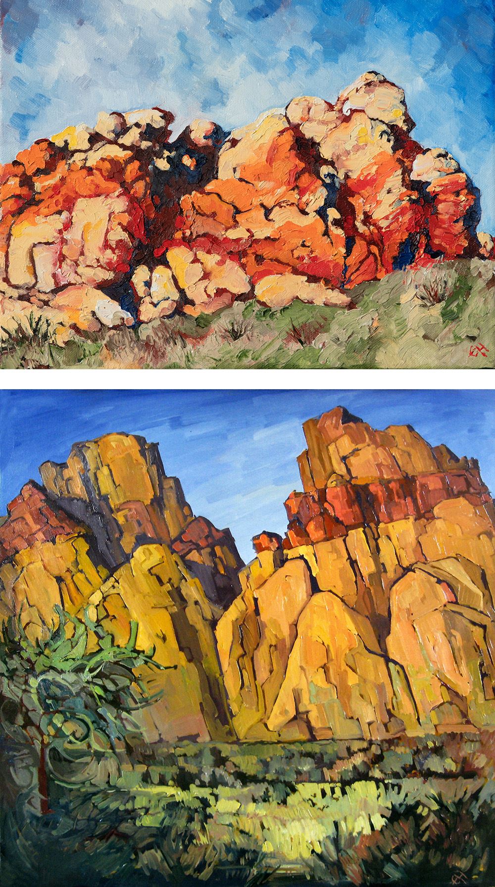 Birth of Open Impressionism In 2006, Erin Hanson created the first painting that gave birth to her signature style, which later became known as &ldquo;Open Impressionism.&rdquo; Erin had just moved to Las Vegas, and she spent her first few days in Vegas camping out at Red Rock Canyon, since the electricity in her new apartment hadn&rsquo;t been turned on yet. &nbsp;With her entire life&rsquo;s belongings piled up in the back of her pickup truck (including her easel and paints), she decided to do some plein air painting on that first morning waking up in the desert. Erin climbed to the top of a dusty gray hillside just as the sun was rising, and she glimpsed Red Rock Canyon for the first time: a glorious expanse of red and orange rock formations glowing in the early morning light. &nbsp; Erin painted a small plein air painting right then and there, and the style of the brush strokes and colors she chose to capture this rocky landscape became the foundation for the entire body of work she would later create. &nbsp;She was so inspired by these rocks that she became a dedicated rock climber and spent many years exploring their craggy depths and painting their vibrant colors onto canvas. Hanson declares, &ldquo;If the electricity had been turned on in my apartment like it was supposed to, I might never have developed Open Impressionism.&rdquo; 