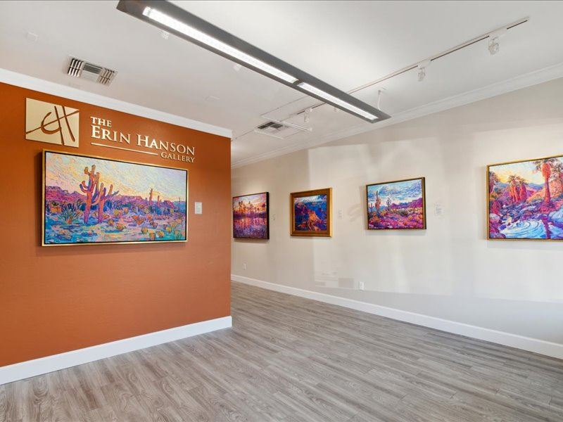 &nbsp;ScottsdaleInspired by a lifetime of backpacking and exploring the national parks and monuments of the West, Hanson captures the iconic scenery of the Grand Canyon, Canyon de Chelly, Arches National Park, Monument Valley, Mojave Desert, Saguaro National Park, and more. The Erin Hanson Gallery 7117 E Main St Scottsdale, AZ 85251 (480) 336-2864 scottsdale@erinhanson.comOpen Daily 10 am &ndash; 6 pm Thursday 1 pm &ndash; 9 pm (Artwalk from 7 pm - 9 pm!) 