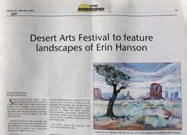 A newspaper article from the Desert Entertainer featuring Erin Hanson