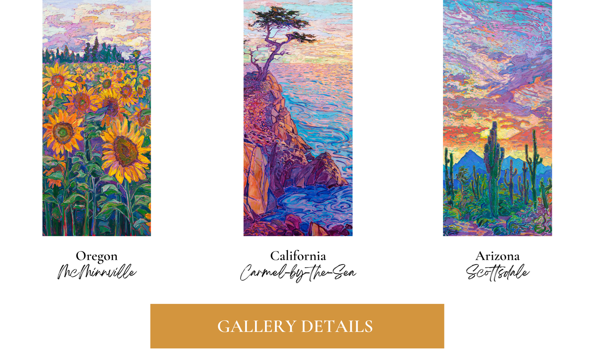Erin Hanson galleries in McMinnville Oregon, Scottsdale Arizona, and Carmel California