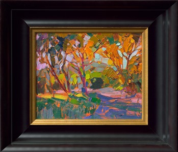 I often create a small "sketch" in oil, in preparation for painting a larger piece. Some of my sketches are worthy enough to frame and stand on their own as a miniature work.

"Sketch" was created on canvas board, and it arrives framed in a black and gold plein air frame.