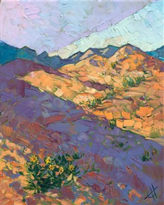 Coral Pink Sand Dunes State Park is a beautiful place to scout for wildflowers in the spring.  These little yellow beauties spring like magic from the smooth sand.

This painting was created on 3/4" canvas and arrives framed in a classic gold frame, ready to hang.

