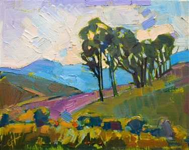 Original oil painting on board captures the movement and color of Napa Valley, California.