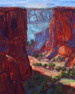 High contrast colors at Canyon de Chelly, Arizona. The brush strokes are thick and impressionistic.