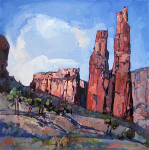 Spider Rock, looming majestically over the desert floor, at Canyon de Chelly, Arizona.