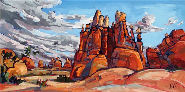 Canyonlands National Park, painted in brilliant contrasting colors and loose brush strokes.