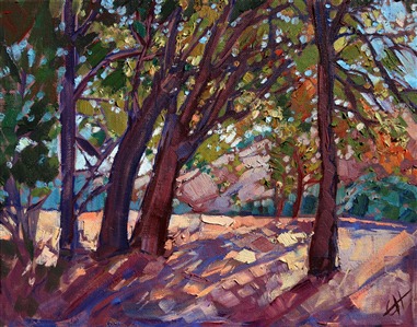 This small oil painting on board was the inspiration for later painting "Through the Oaks."