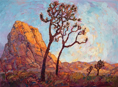 This painting was included in the exhibition <i><a href="https://www.erinhanson.com/Event/ContemporaryImpressionismatGoddardCenter" target="_blank">Open Impressionism: The Works of Erin Hanson</i></a>, a 10-year retrospective and study of the development of Open Impressionism at The Goddard Center in Ardmore, OK. 

About the painting:
This modern painting of Joshua Tree is a great comparison with the other Joshua Tree paintings in this show.  You can see the change of her style as she paints the same landscape over a span of a decade.  What do you see as the biggest difference between this painting and her earlier works?

This painting was done on 1-1/2" deep canvas, with the painting continued around the edges. The piece has been framed in a hand-carved, open impressionist frame.

