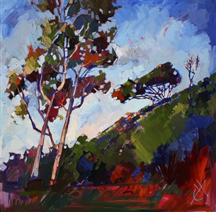 This painting was an experiment in color, painted of the hillside behind the artist's house.