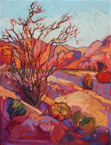 This painting is in the permanent collection at The La Salle University Art Museum, in Philadelphia, Pennsylvania.  

Beautiful and subtle color changes move across this California desert landscape. The abstract shapes of the landscape are dramatized in contrasting colors and brush strokes.